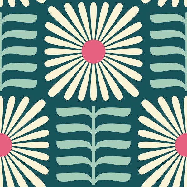Retro Squared Daisy in Green Pink - L