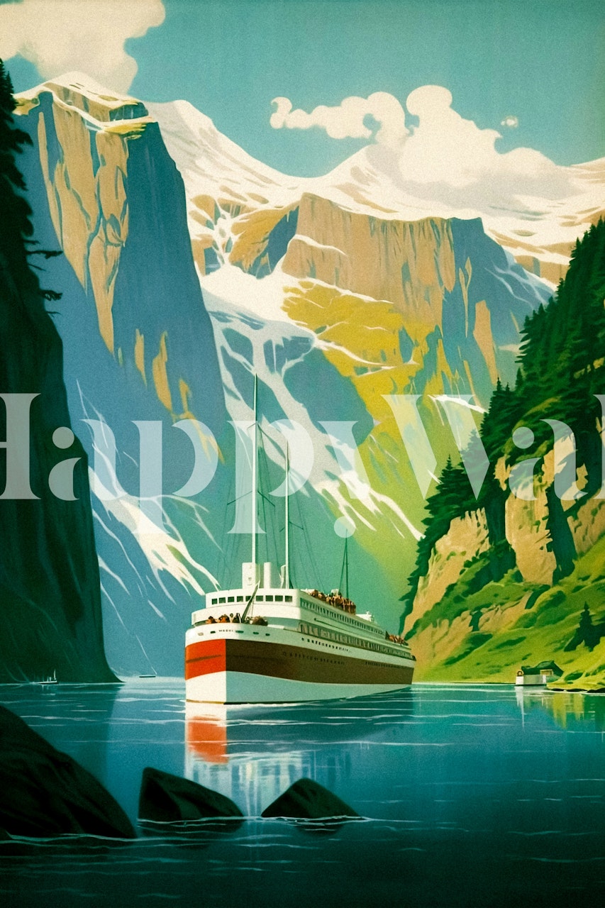 Scenic Norwegian Fjord wallpaper in a room