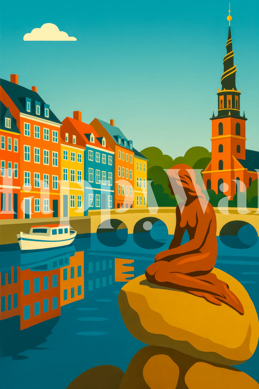 Mermaid wallpaper in a colorful room