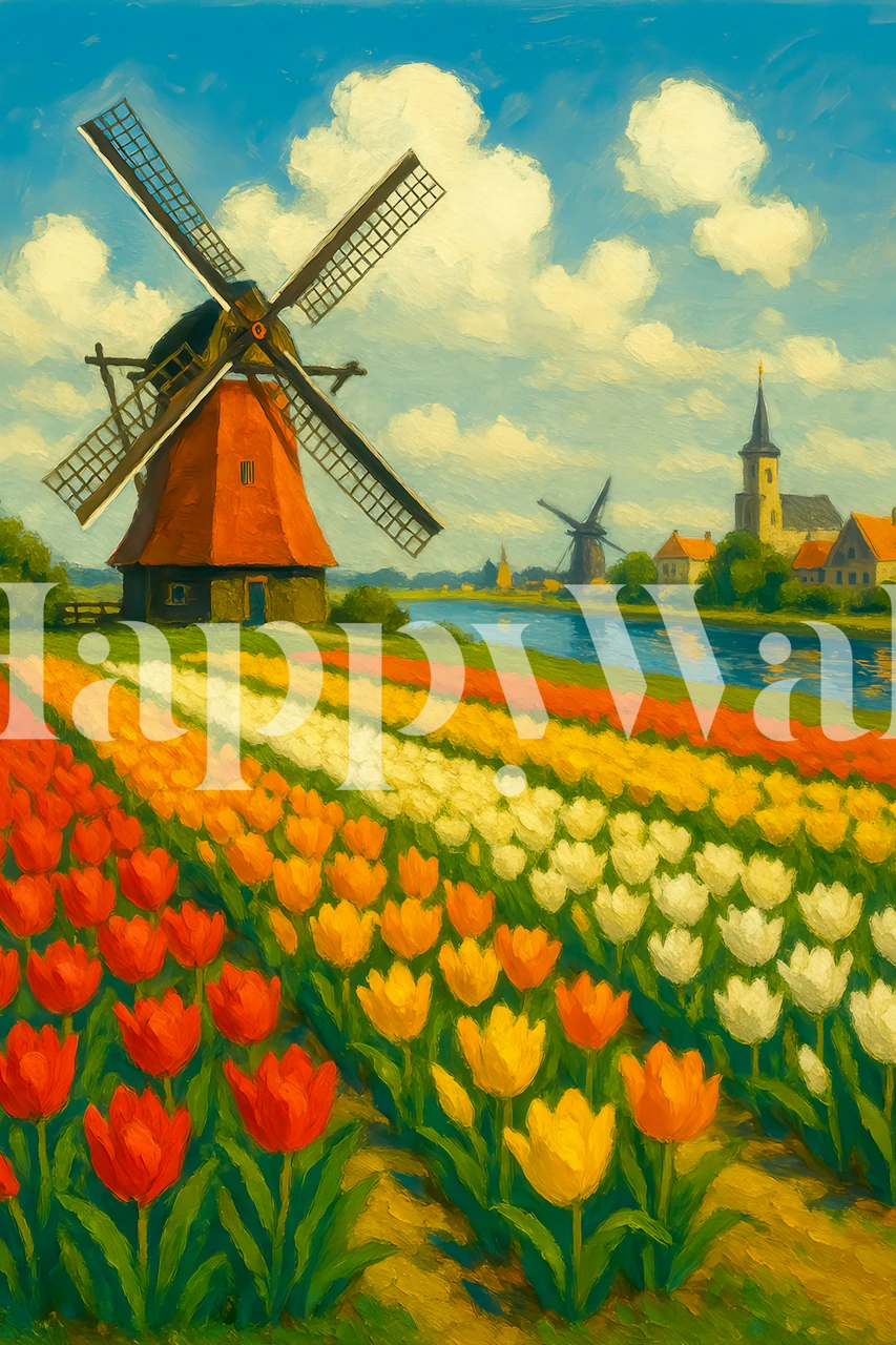 Tulip Dreams and Windmills behang in een kamer