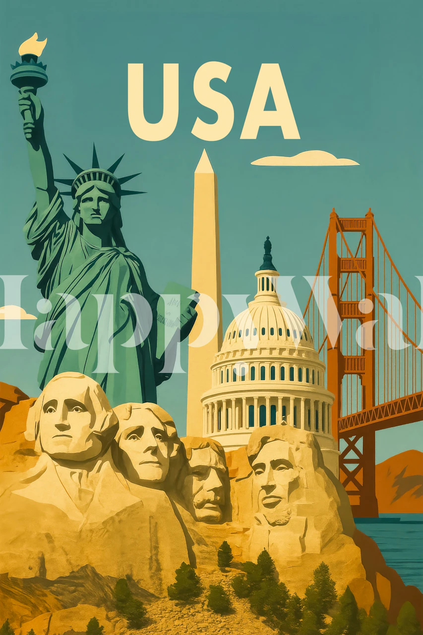 American Landmark Collage wallpaper in a room