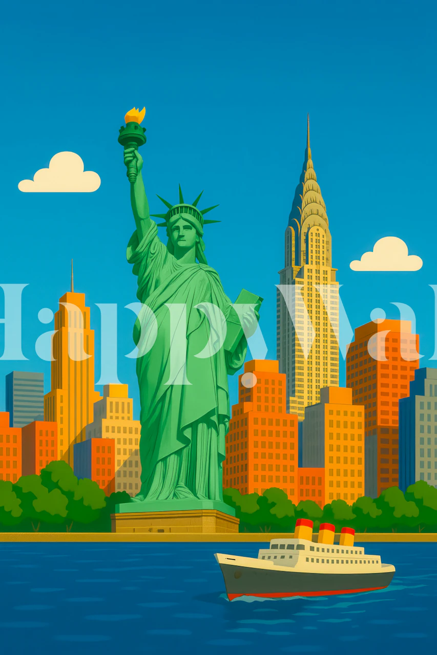 Statue of Liberty and skyline graphical wallpaper