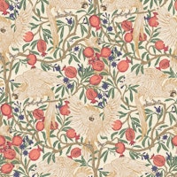 Cockatoo and Pomegranate in vanilla beige wallpaper