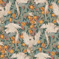 Cockatoo and Pomegranate in duck egg blue wallpaper