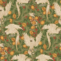 Cockatoo and Pomegranate in sage green wallpaper