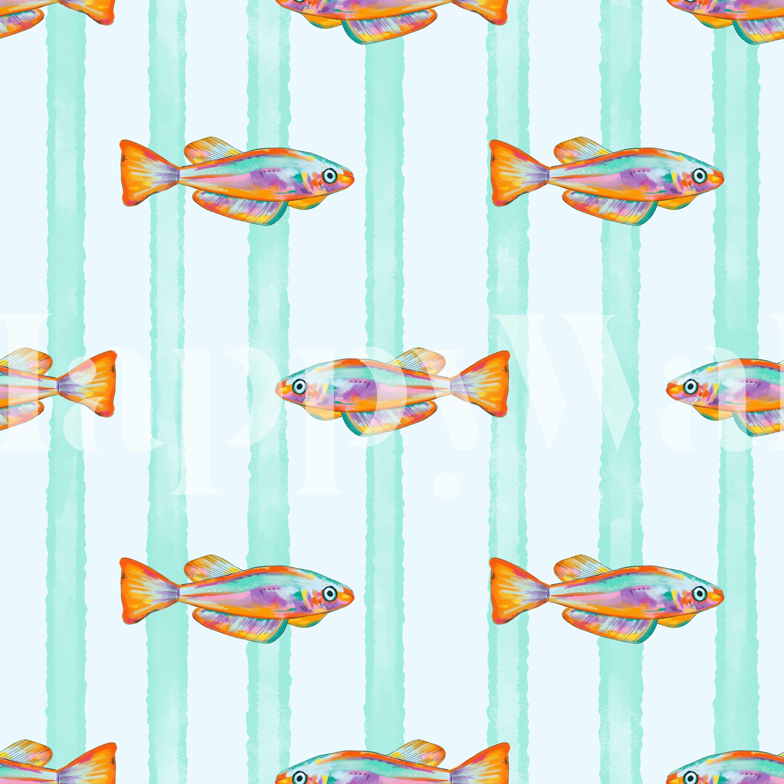 Fishes and Stripes in Watercolor | happywall.com