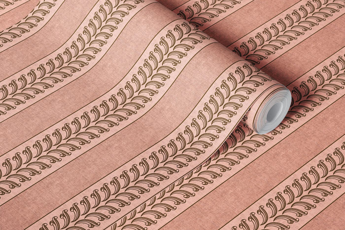 Stripes classic ornaments M – pink & brown wallpaper roll