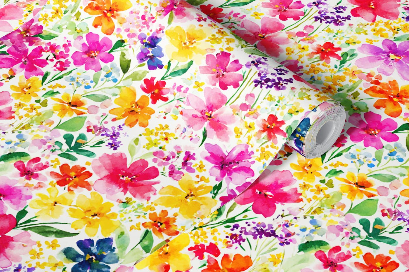 Whimsical Watercolor Floral Meadow wallpaper roll