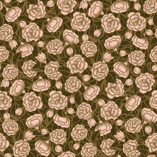 Floral Rose Garden Etching – Brown & Pink
