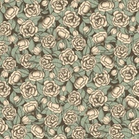 Floral Rose Garden Etching – Green & Cream wallpaper