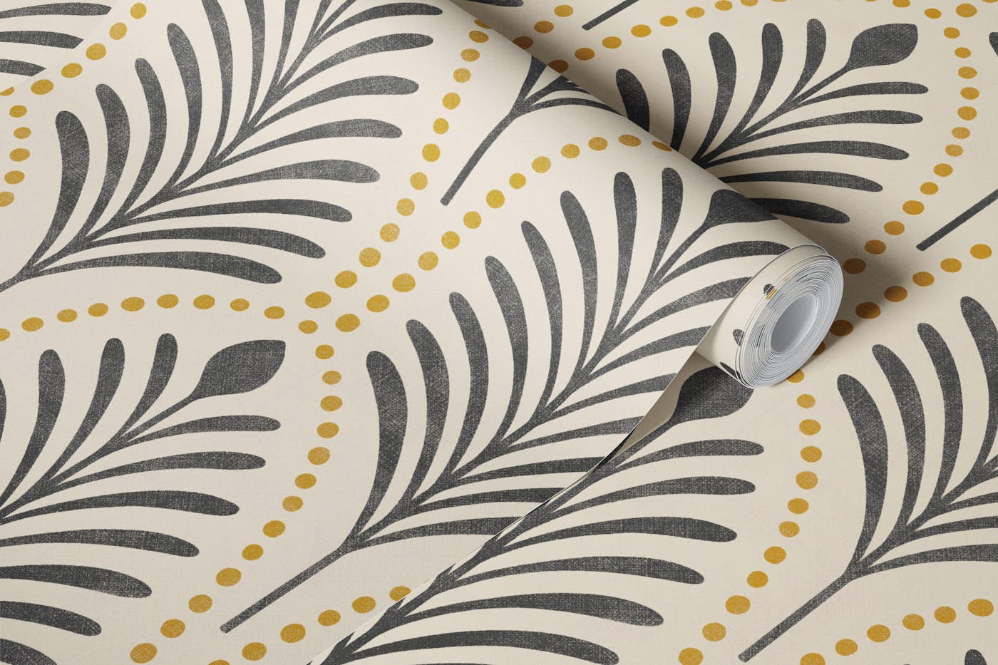 art deco leaves - black and golden wallpaper roll