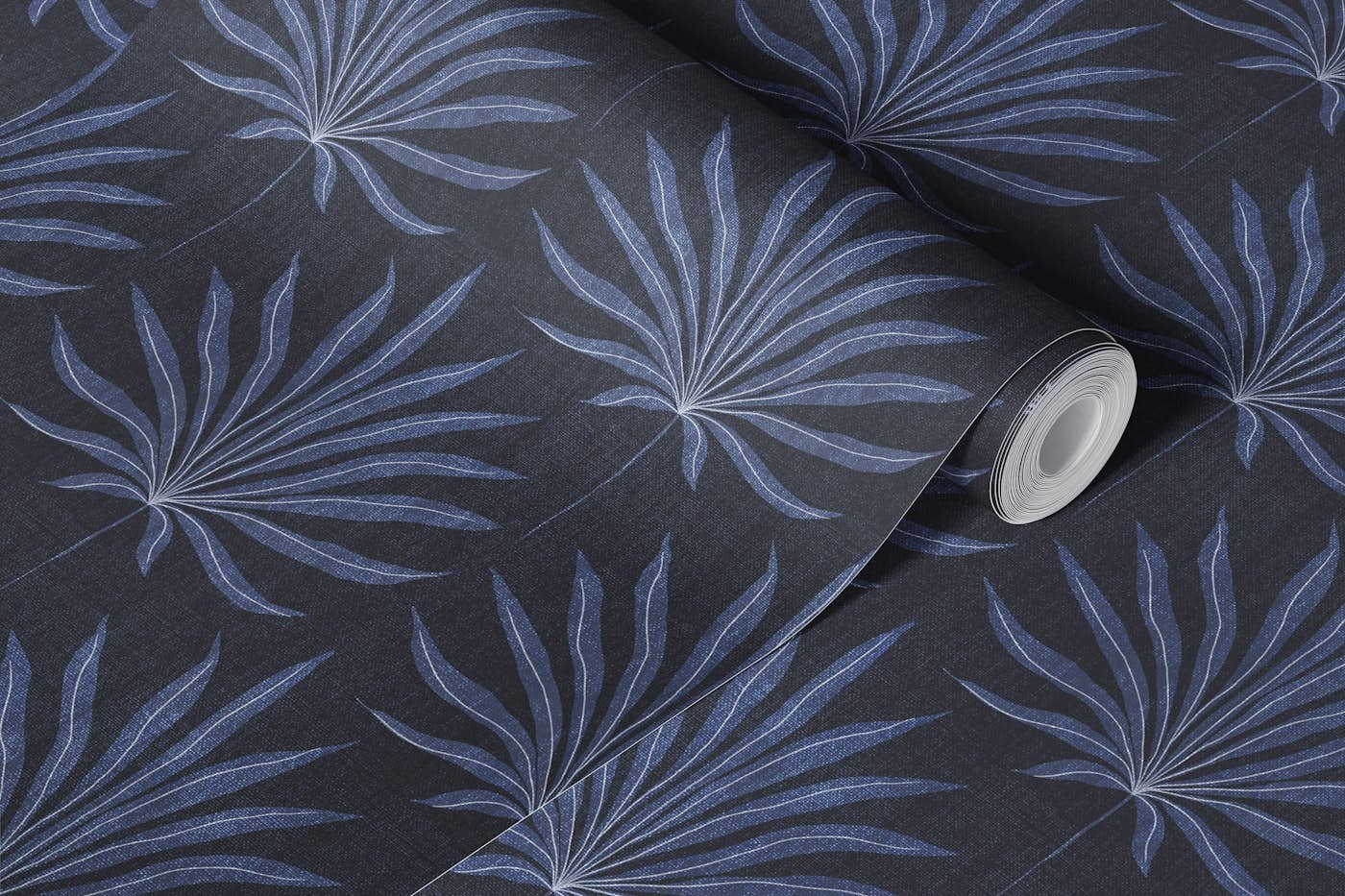 Bohemian Texture Coastal Palm Frond Navy Blue wallpaper roll