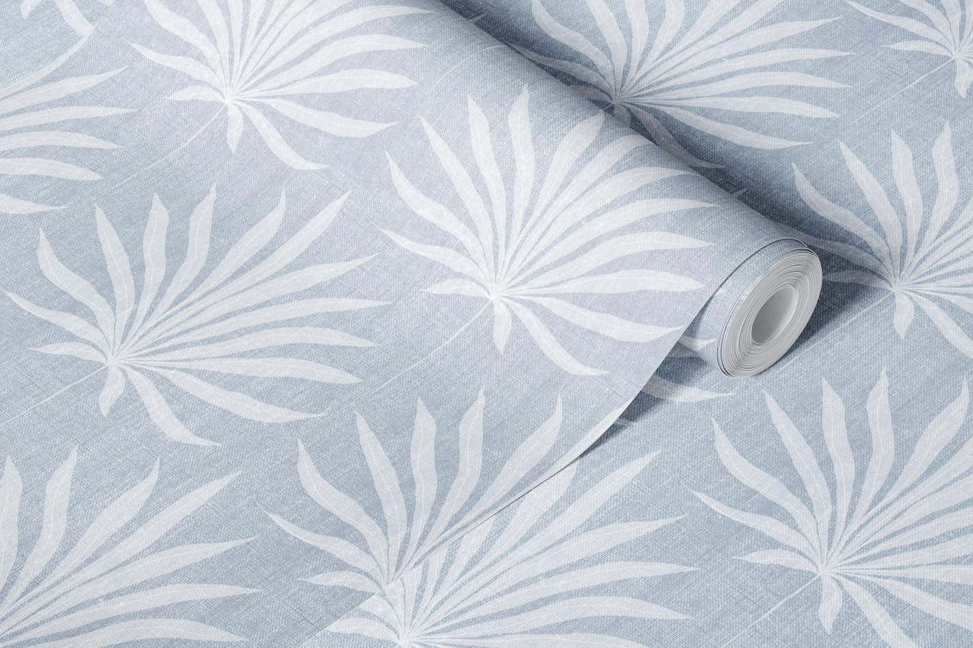 Bohemian Texture Coastal Palm Leaf Light Blue wallpaper roll