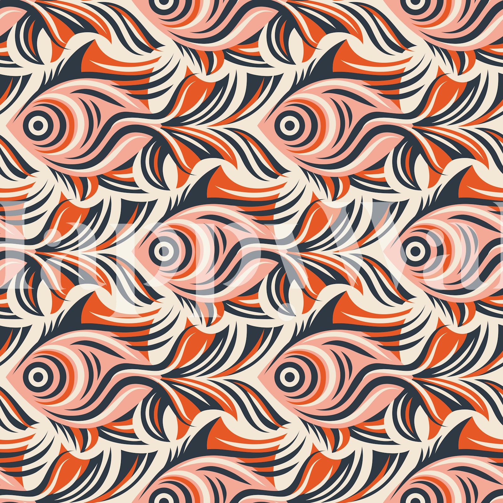 Coral Pink Fish Pattern Wallpaper