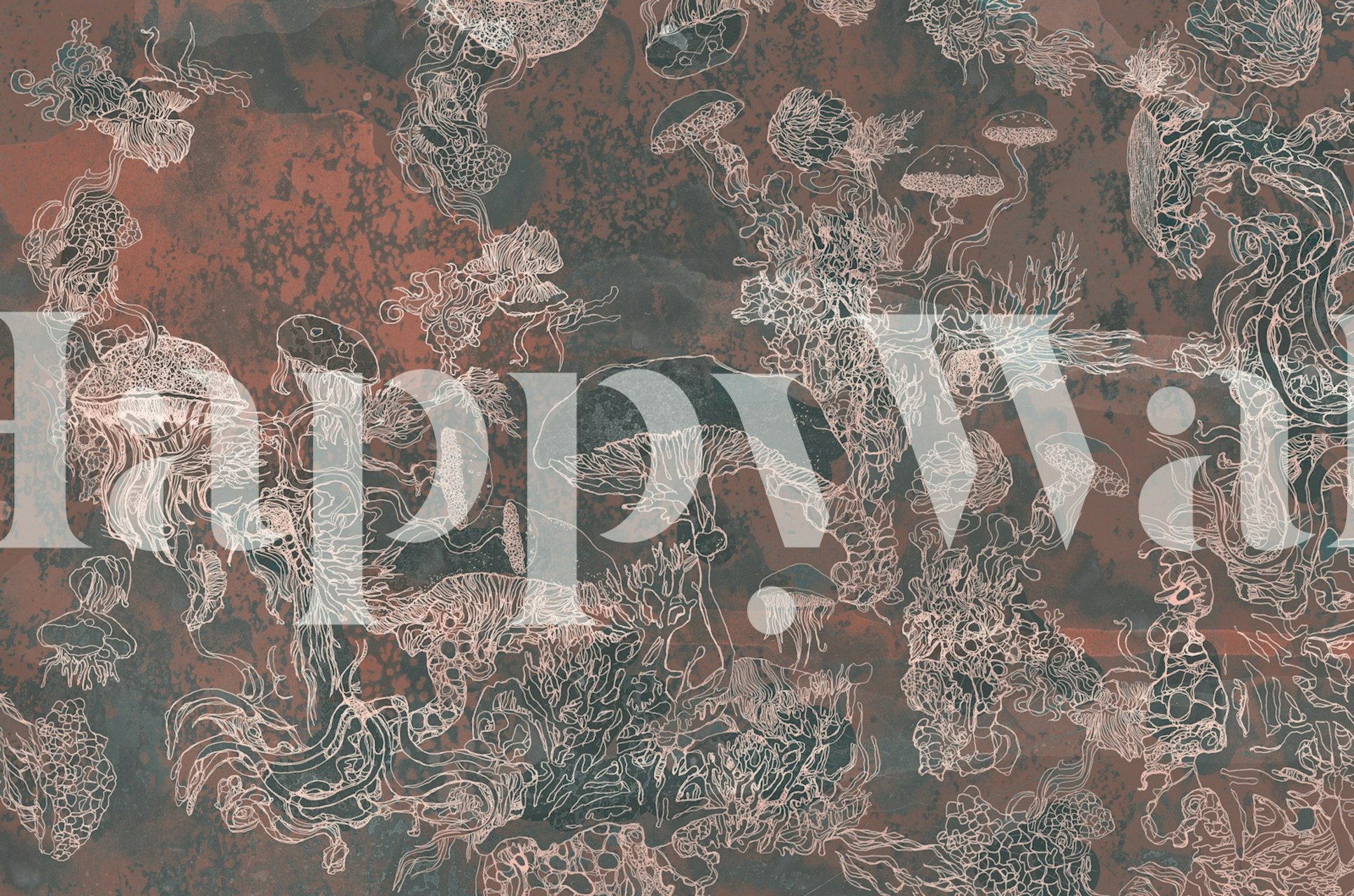 Japanese mushrooms wallpaper in a room