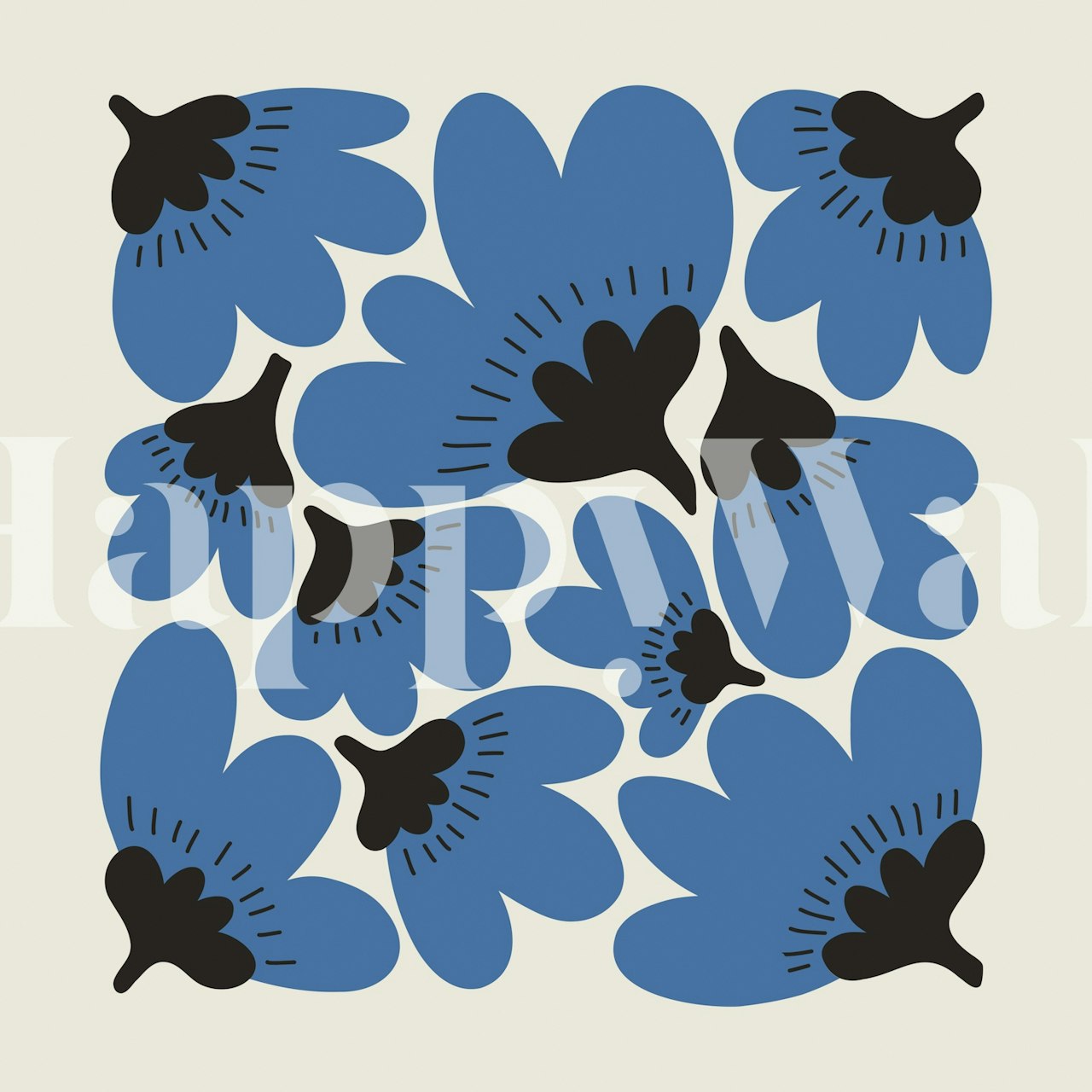 Ταπετσαρία Bold Blue Floral σε ένα δωμάτιο