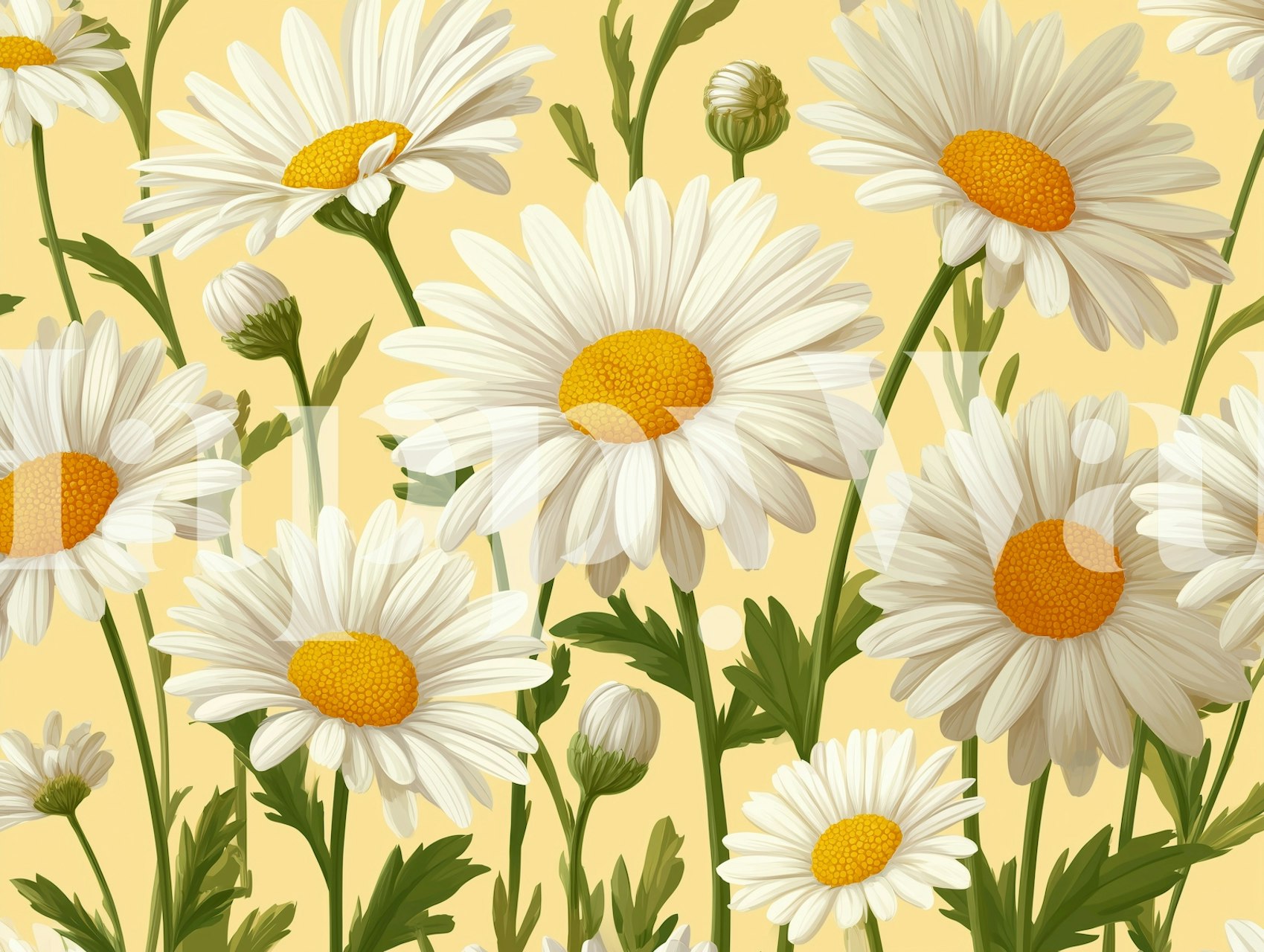 Sunlit Daisy Meadow wallpaper in a living room