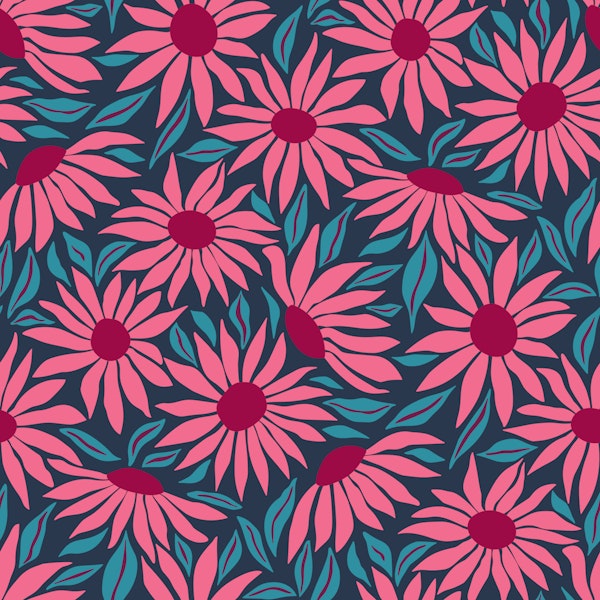 Sunflowers - raspberry pink and teal navy M