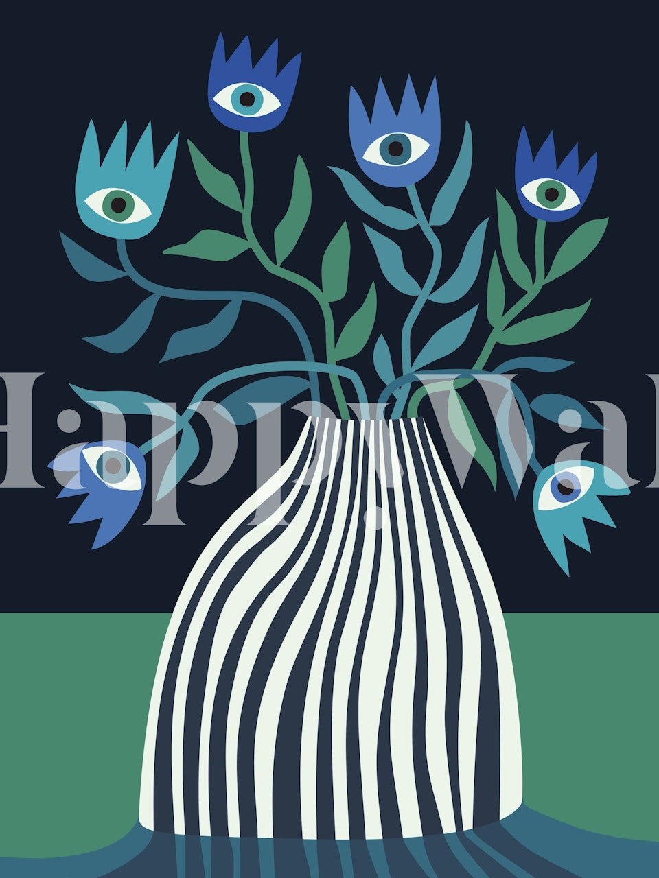 Surreal blue eye flowers wallpaper σε ένα δωμάτιο