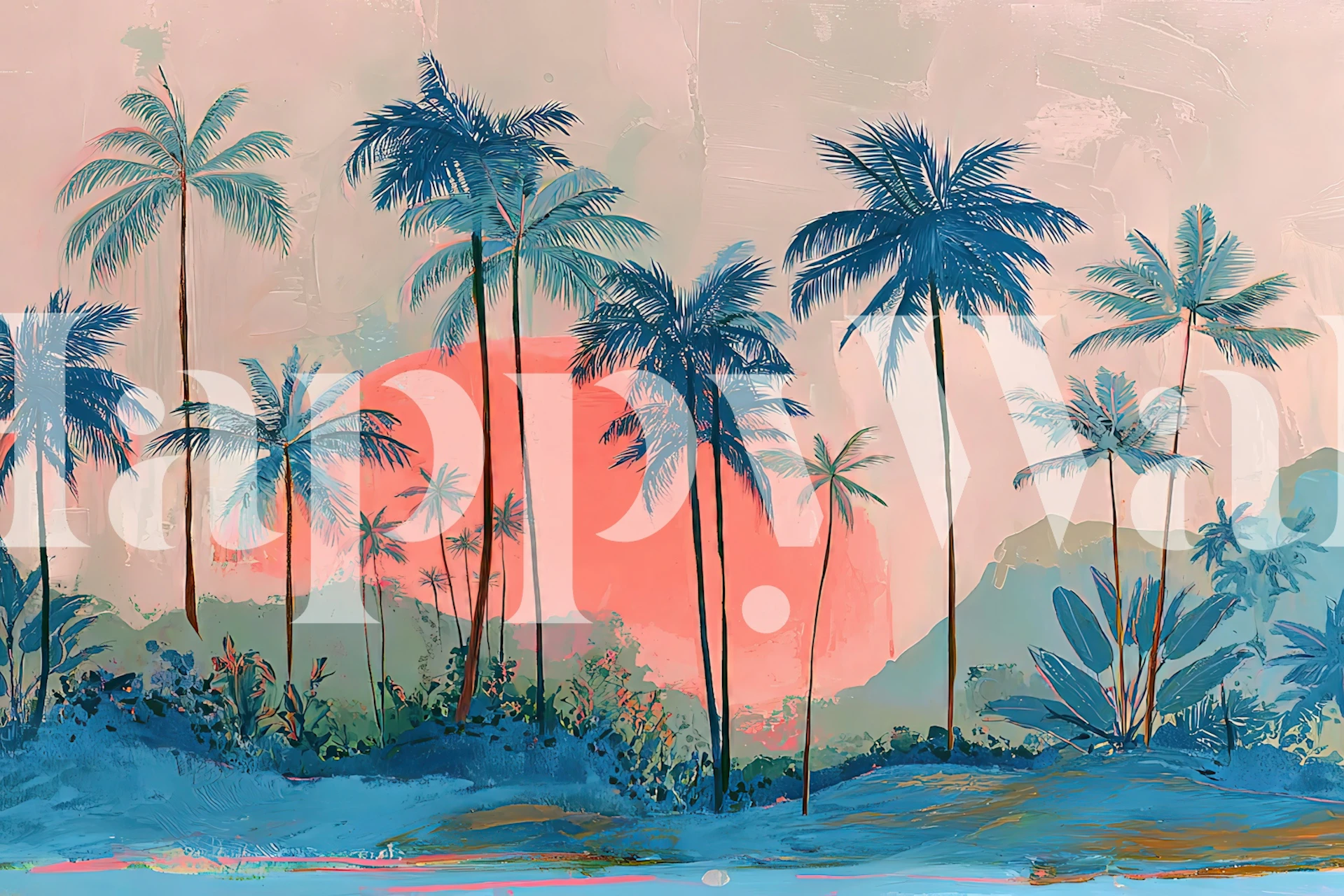 Tropical Sketch Sunset tapet i ett rum