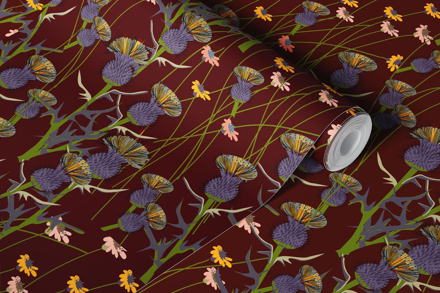 Autumn thistle wallpaper roll