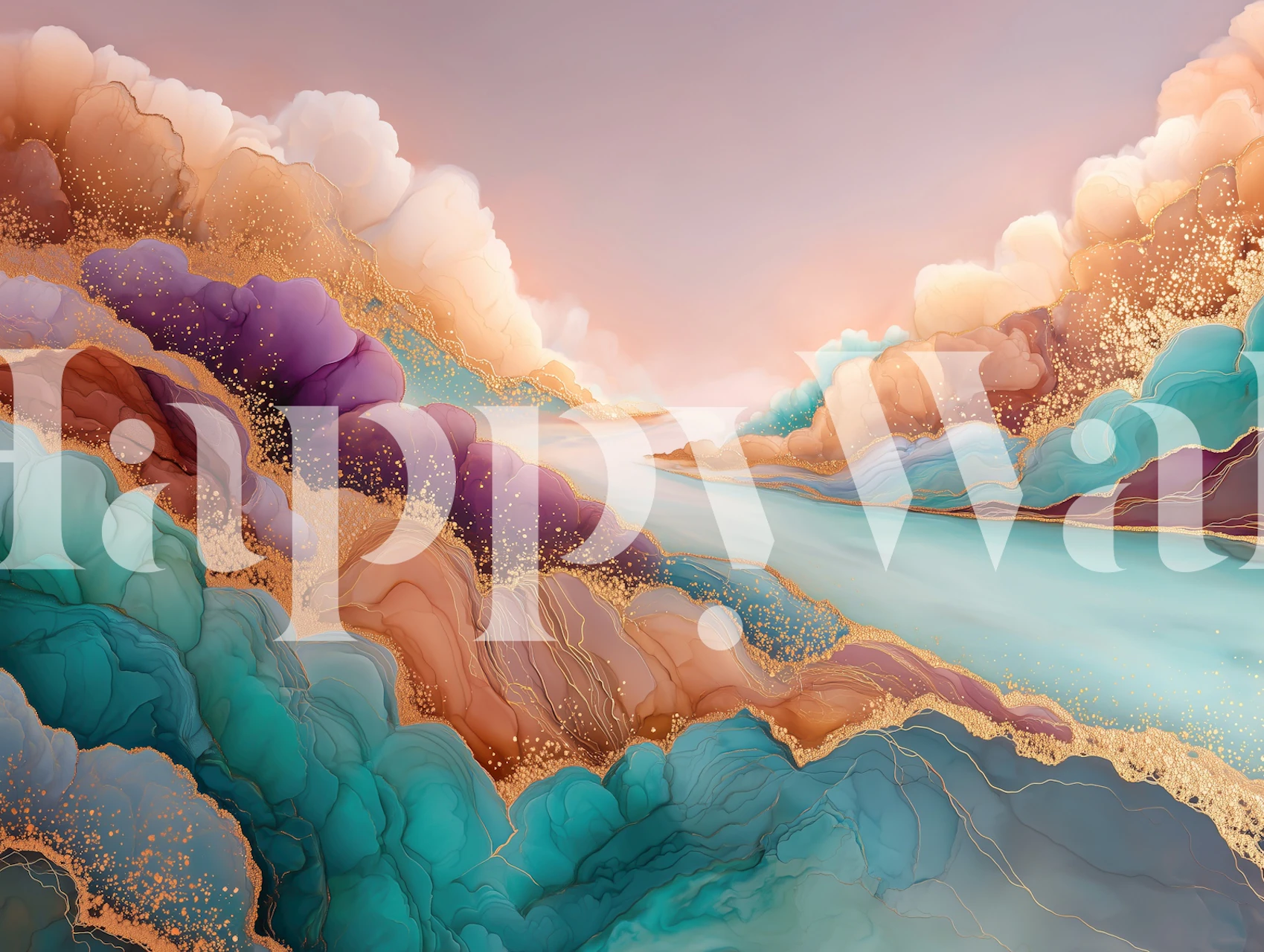 Dreamy pastel landscapes wallpaper in a room