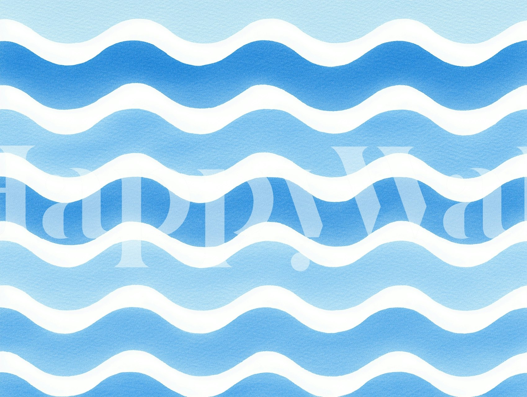 Wavy blue patterns in light and dark blue on wallpaper