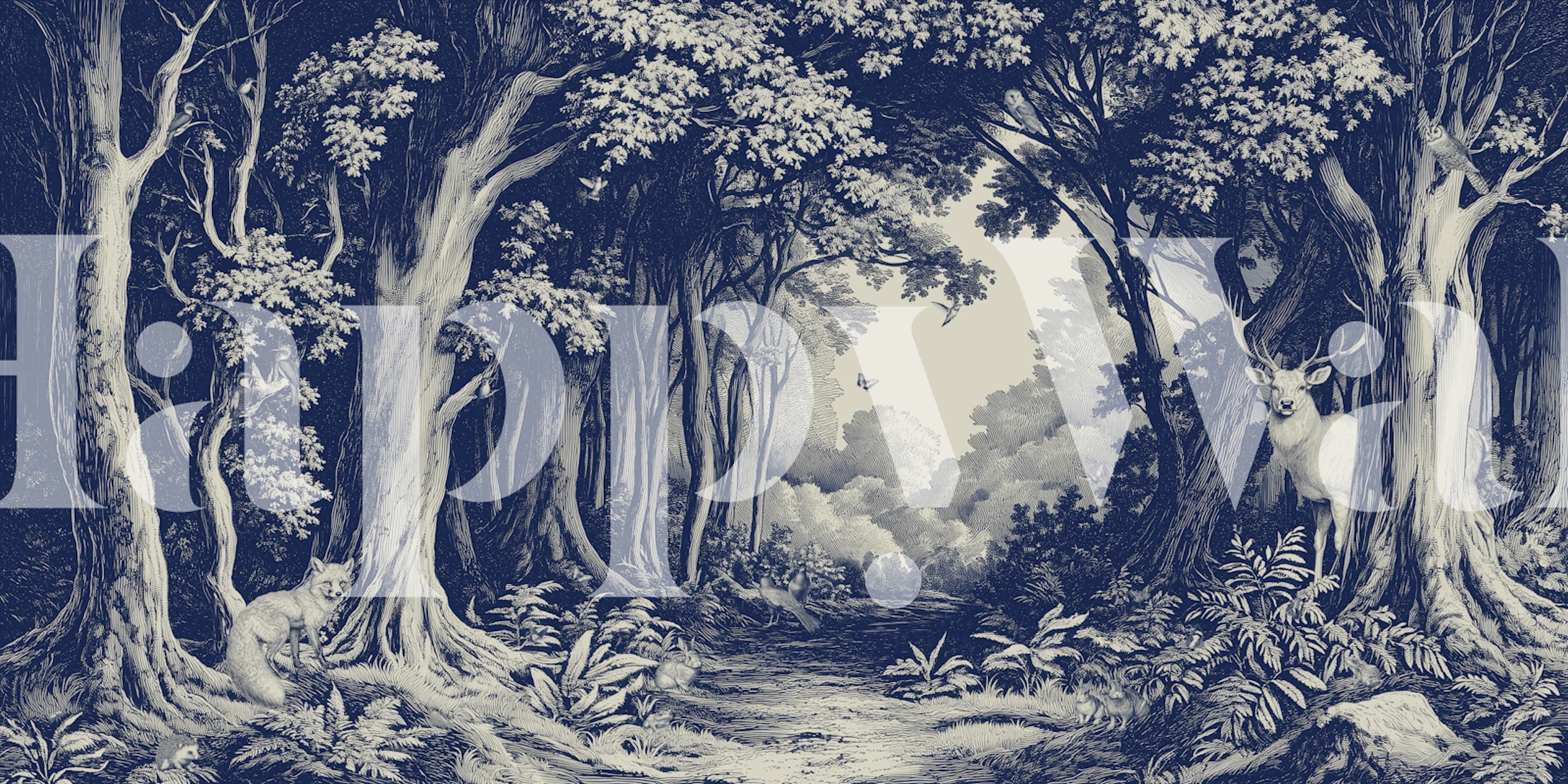 Into the Forest - Delft Blue wallpaper in a room