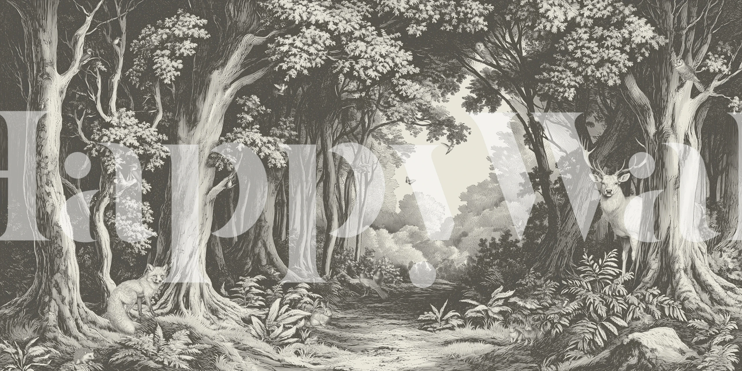 Carta da parati Into the Forest Slate in una stanza