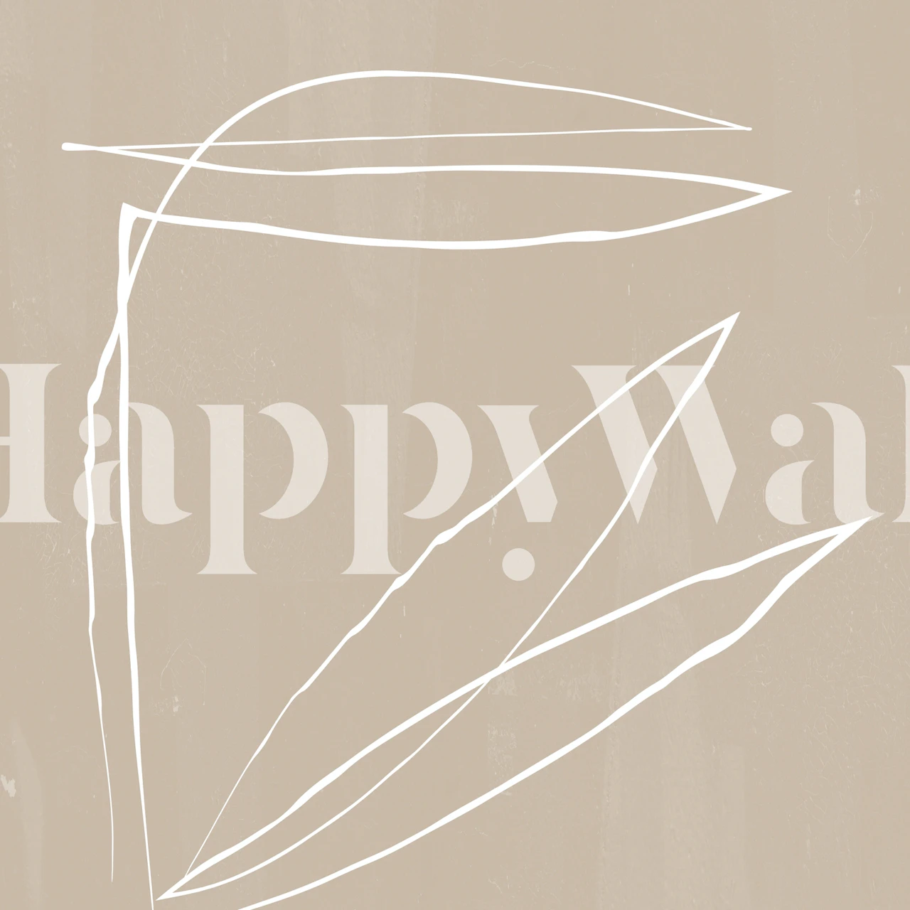 White line drawing of leaves on a beige background wallpaper