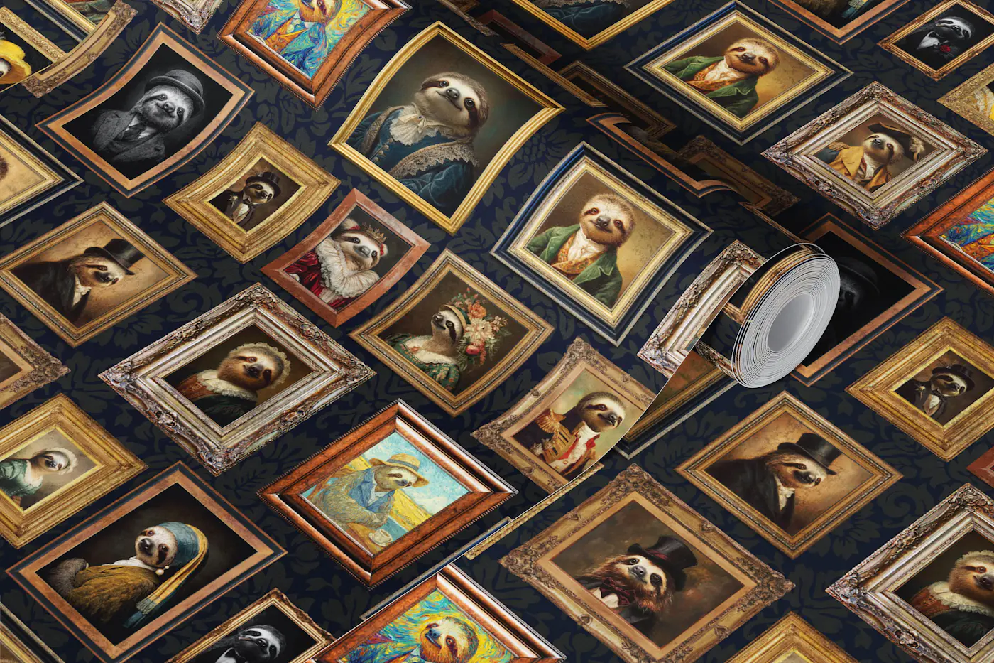 Historic Whimsical Sloth Gallery wallpaper roll