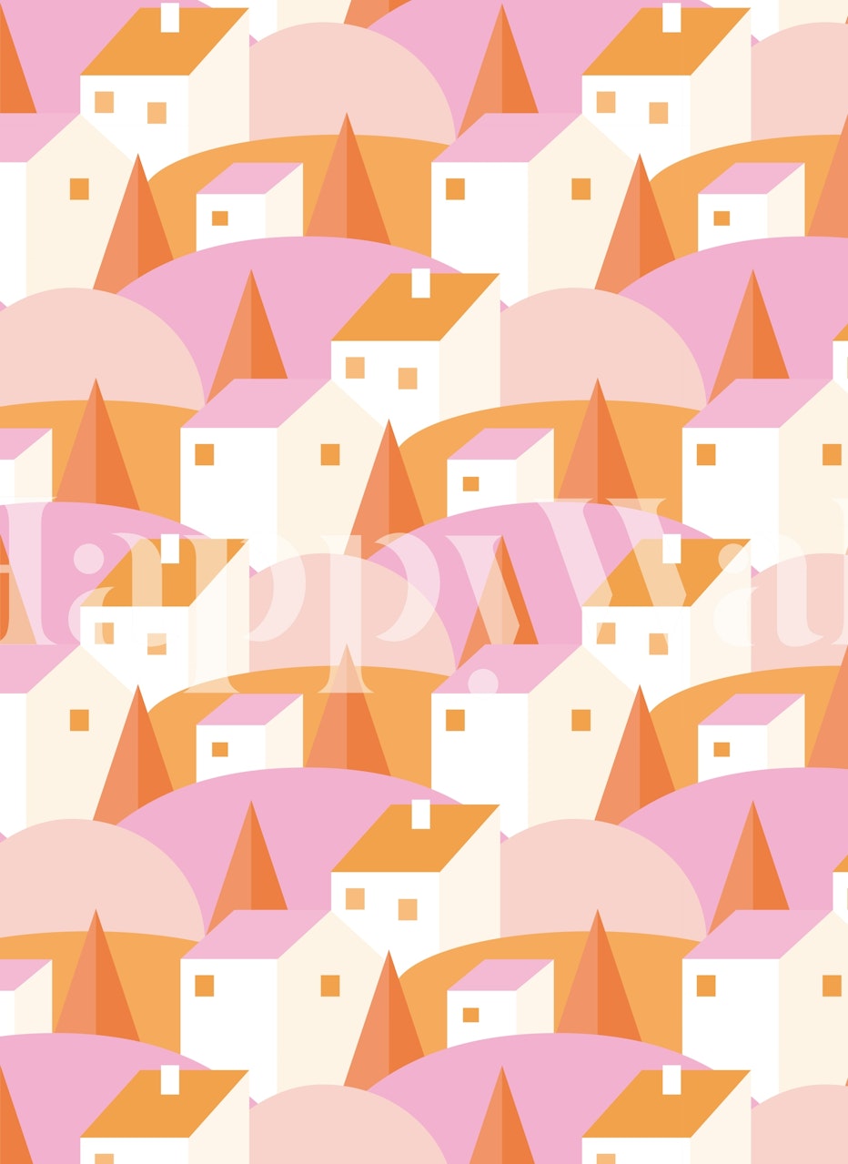 Ταπετσαρία Pastel Village Dream σε ένα δωμάτιο