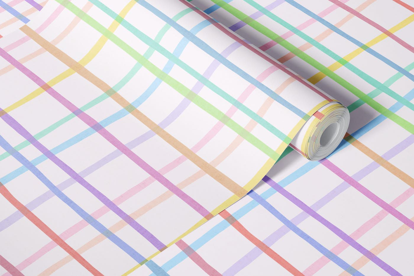 Wonky Pastel Rainbow Check wallpaper roll