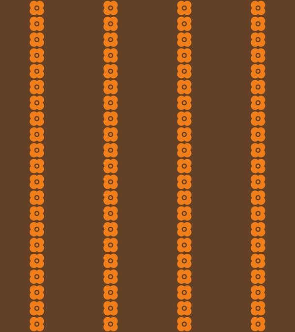 Vertical Retro Flowers Stripes Brown Orange