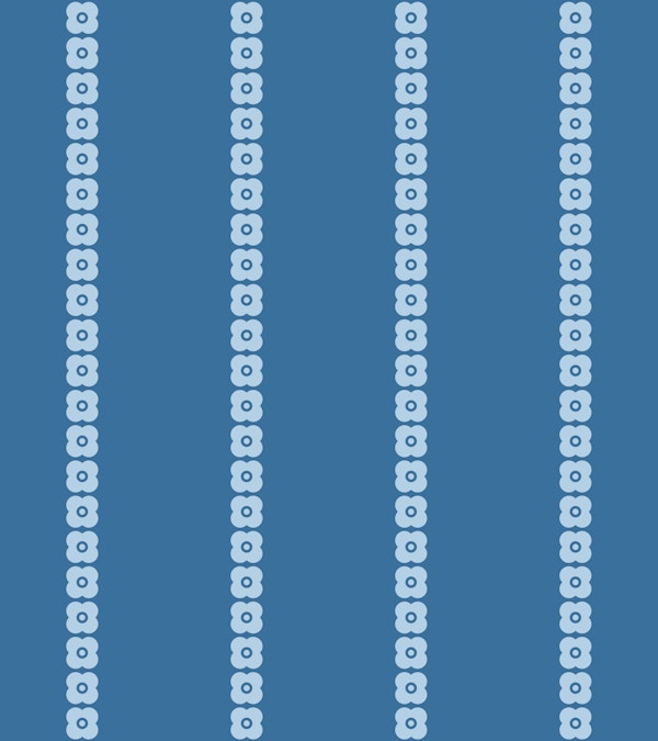 Vertical Retro Flowers Stripes Dark Blue