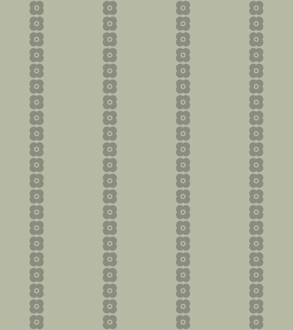 Vertical Retro Flowers Stripes Sage