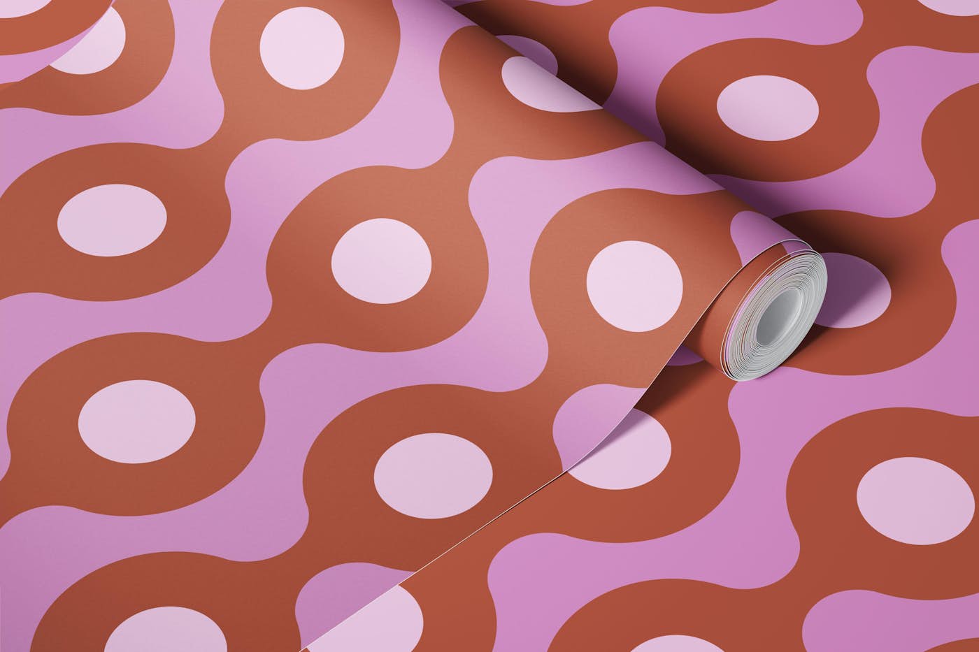Retro Loop Pink and Brown wallpaper roll