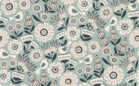 bold flowers and birds - monochrome mint tapeta