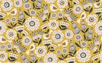 bold flowers and birds - mustard yellow wallpaper