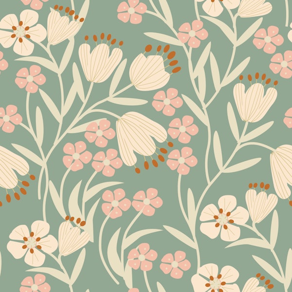 Cream Florals on Sage Green