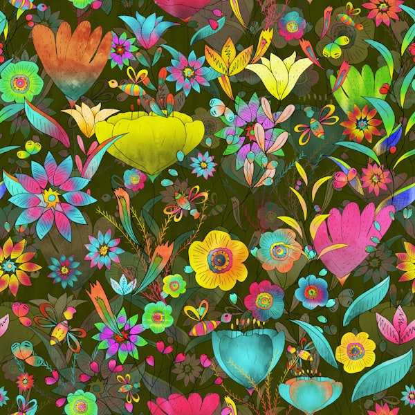 Boho Neon Garden Olive Green