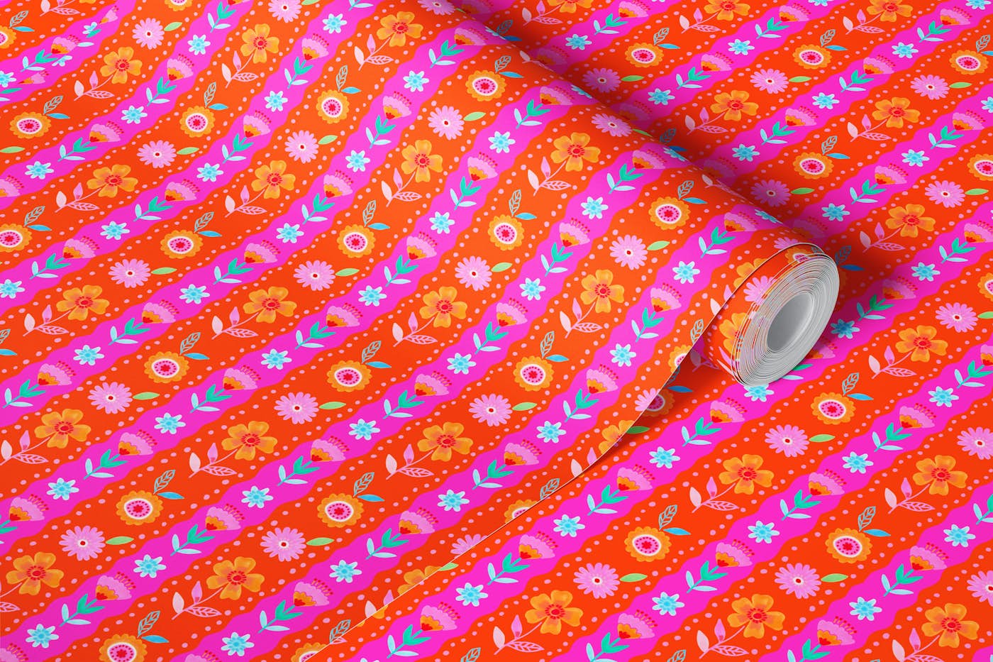 Colorful Floral Stripes wallpaper roll
