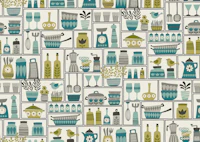 retro kitchen - teal and green wallpaper