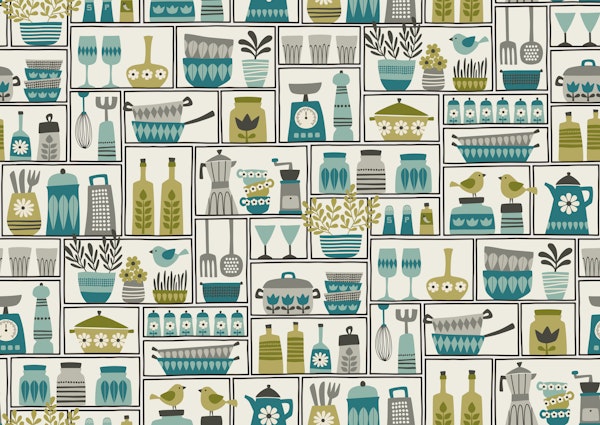 retro kitchen - teal and green