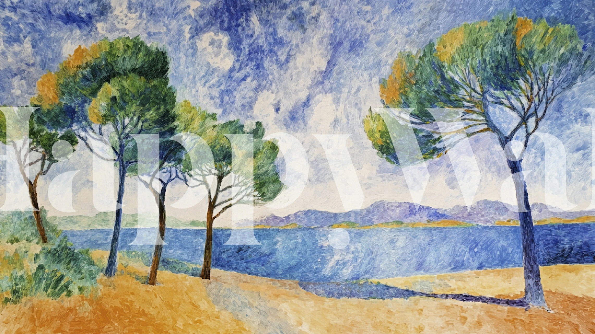 Mediterranean Breeze Scene wallpaper in a room