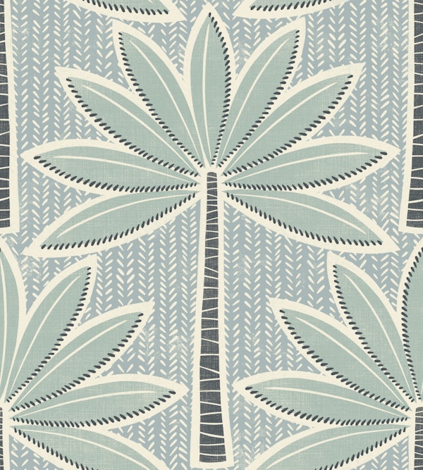 retro palms - mint - faded blue