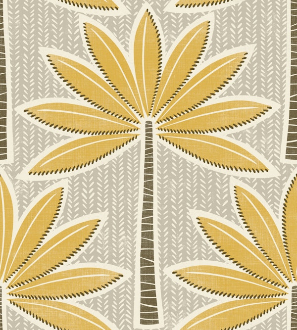 retro palms - mustard - taupe grey