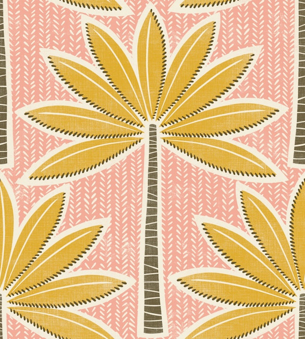 retro palms - mustard - dusty pink
