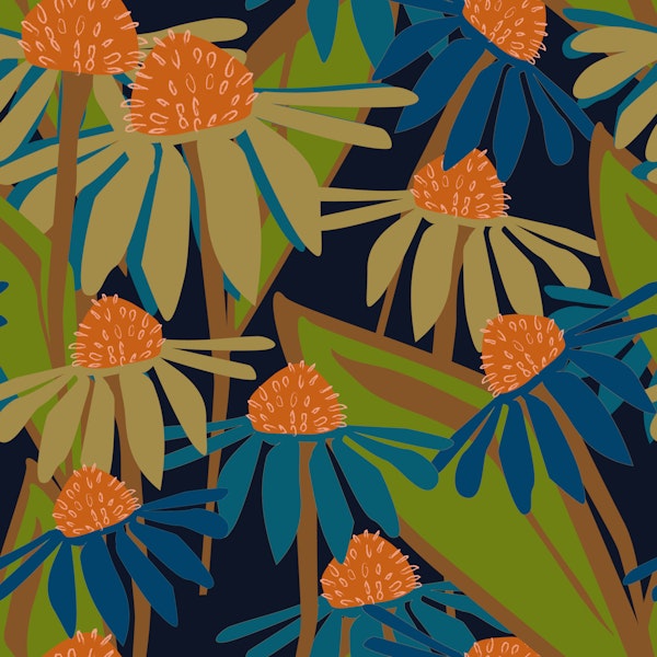 Yellow Coneflowers on Orange