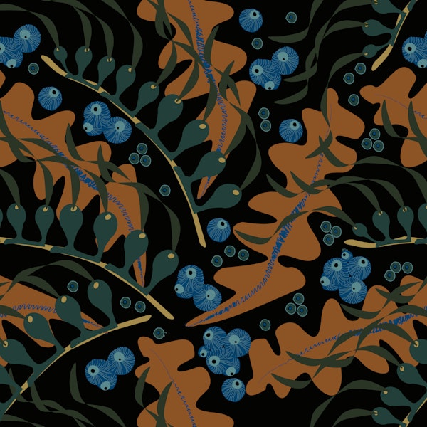 Seaweed Foliage in Deep Teal and Rust